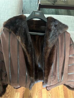 Authentic Brown Leather and Mink Fur Women's Coat